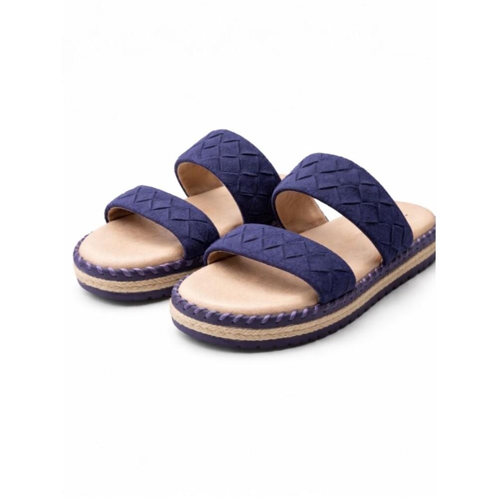 Five Tribe Bliss Deep Blue Purple Suede Slide Sandals Size 7 Woven Platform Boho